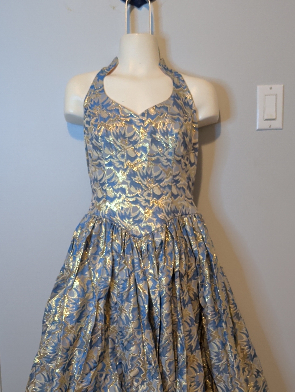 Vintage Gold and Blue Halter Party Dress